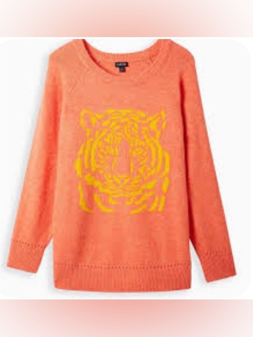 Torrid Orange Crewneck Sweater with Yellow Tiger Intarsia